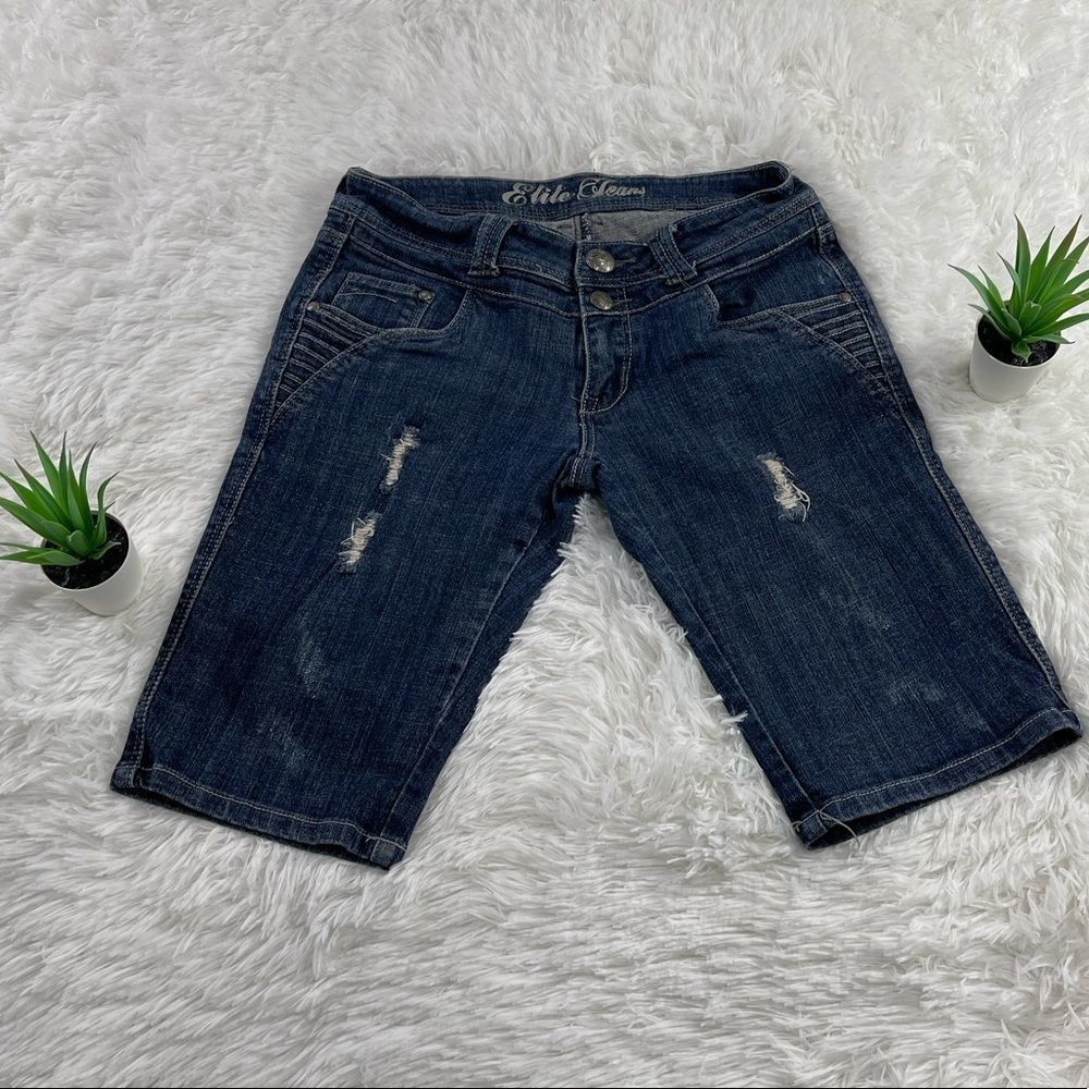 Women's Elite Blue Distressed Jean Shorts (3) BL19